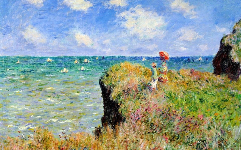 land, plant, beauty in nature, no people, horizon over water, day, cloud - sky, tranquility, people, nature, beach, scenics - nature, parasol, classic art