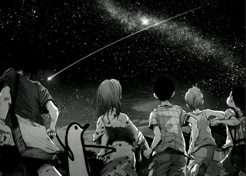watching, group, child, women, medium group of people, Oyasumi Punpun, sitting, standing, men, nature, lifestyles, manga, girls, real people, outdoors