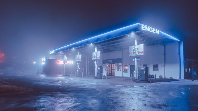 long exposure, night, street light, Gas station, 1080P, street