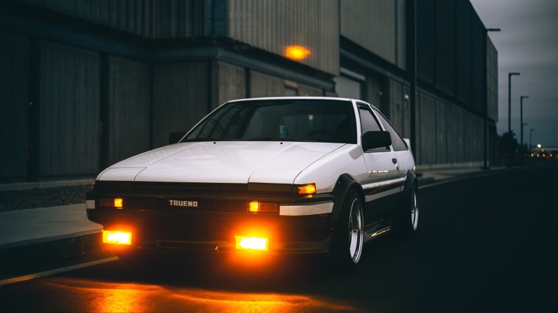 sports car, Toyota Corolla AE86, Japanese cars, JDM, night, street, Toyota Sprinter Trueno AE86 GT-Apex, Toyota, 1080P, white cars