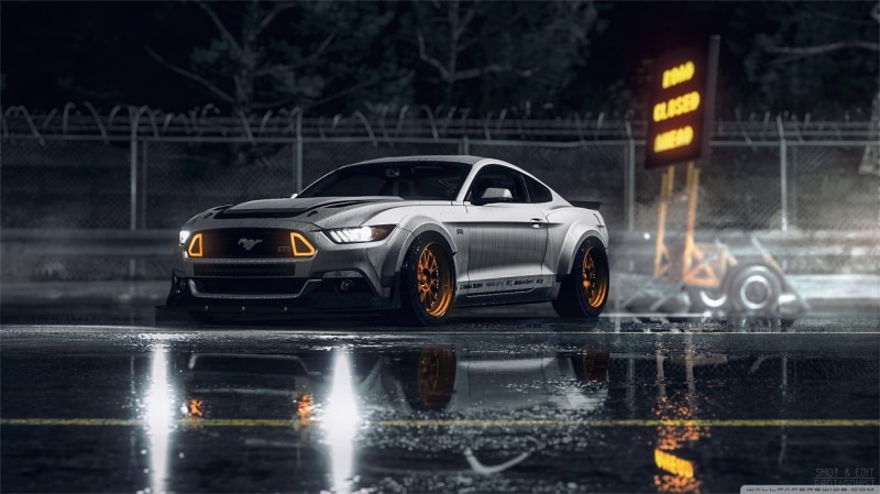 land vehicle, rainy season, night, transportation, water, ford, mode of transportation, city, wet, taxi, 720P, car, motor vehicle, illuminated, mustang