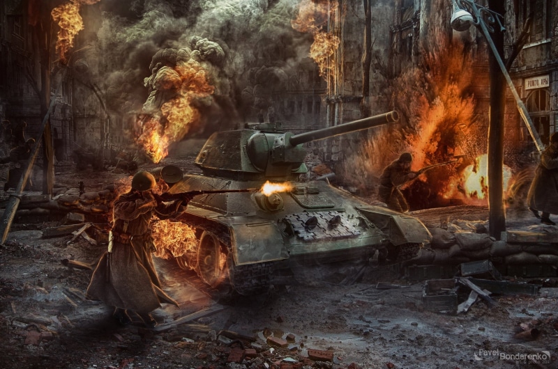 Pavel Bondarenko, Stalingrad, explosion, artwork, 1080P, World War II, war