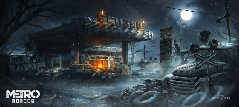 the moon, dressing, ZIL, Metro Exodus, night, Pavel bondarenko, art, 1080P