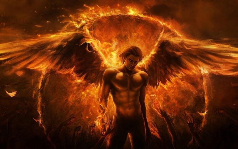 communication, Dark, black background, front view, people, lucifer, Warrior, fire - natural phenomenon, demon - fictional character, burning, motion, Angel