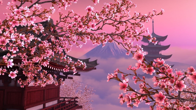 Japanese, 1080P, Artistic, Sakura, Cherry Blossom, Pagoda