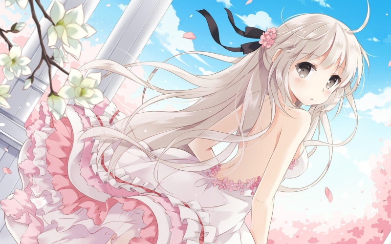 cherry blossoms, cute, 1080P, japanese anime, spring, japanese, girl, acg, anime girl, cherry, anime, blossoms