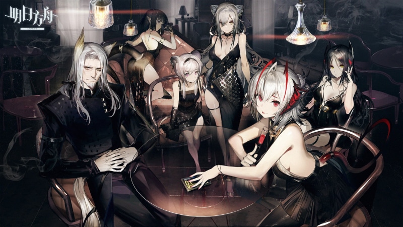 smoke, Hellagur (Arknights), horns, anime girls, Schwarz(Arknights), Arknights, table, 1080P, Ines (Arknights), W(Arknights)