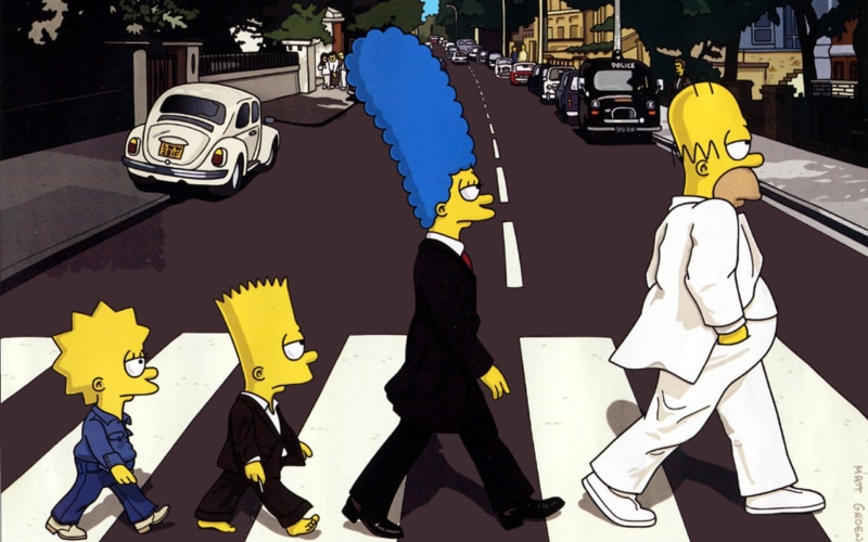 transportation, illustration, 1080P, creativity, street, Homer Simpson, adult, The Simpsons, walk, sitting, road, holding, Lisa Simpson, standing, two people