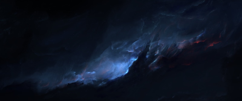 sky, abstract, dark, water, heat - temperature, glowing, weather, environment, blue, lava, thunderstorm, rock, beauty in nature, ultrawide, mountain, power