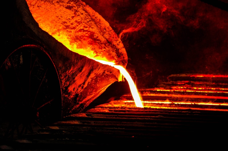 heat - temperature, motion, flowing, fire, metal, erupting, heat, glowing, safety, melted, iron, red, nature, night, beauty in nature, furnace, metallurgical