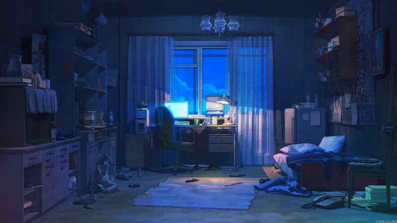 room, Arseniy Chebynkin, dark, 4K, anime, Everlasting Summer, interior