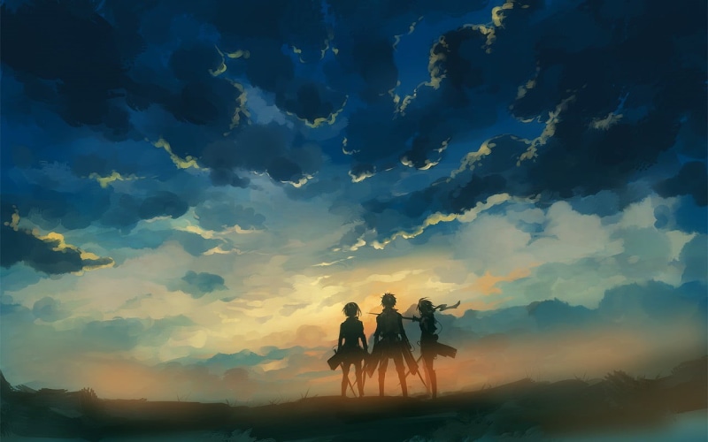fun, anime, family, attack, tranquil scene, nature, characters, women, standing, sun, lifestyles, illustration, cloud - sky, sky, tranquility