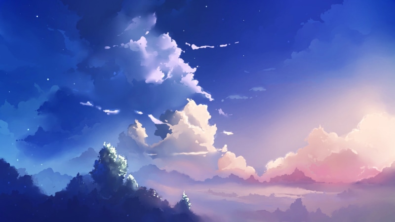 landscape, low angle view, 1080P, 5 Centimeters Per Second, nature, mountain Range, backgrounds, heaven, tranquil Scene, digital, weather, no people, artwork