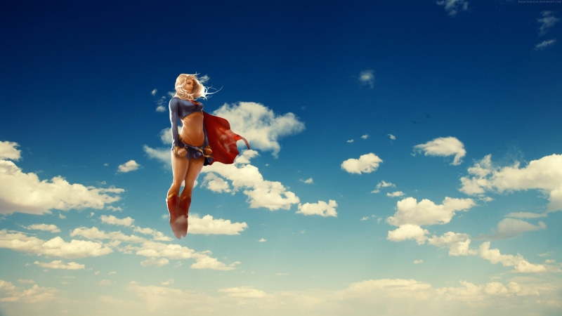 2K, cloudscape, blue, cloud - Sky, men, woman, Supergirl, beautiful, one Person, adult, women, beautiful woman, fun, blonde, nature, DC Comics