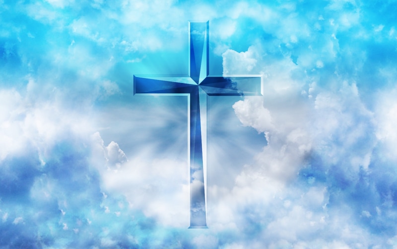 love, gospel, clouds, outdoors, environment, digital composite, no people, cloud - sky, crucifixion, light, easter, faith, spiritual, heaven, holy, blue