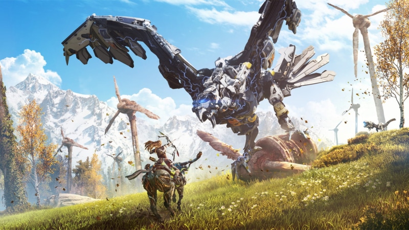 1080P, tree, women, adult, non-urban scene, Aloy (Horizon: Zero Dawn), grass, arms raised, land, game, human arm, cloud - sky, outdoors, mountain