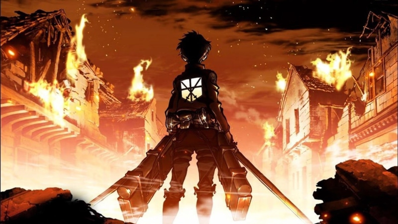 night, glowing, one person, titans, standing, illuminated, flame, real people, rear view, fire, indoors, architecture, Eren Jeager, heat - temperature