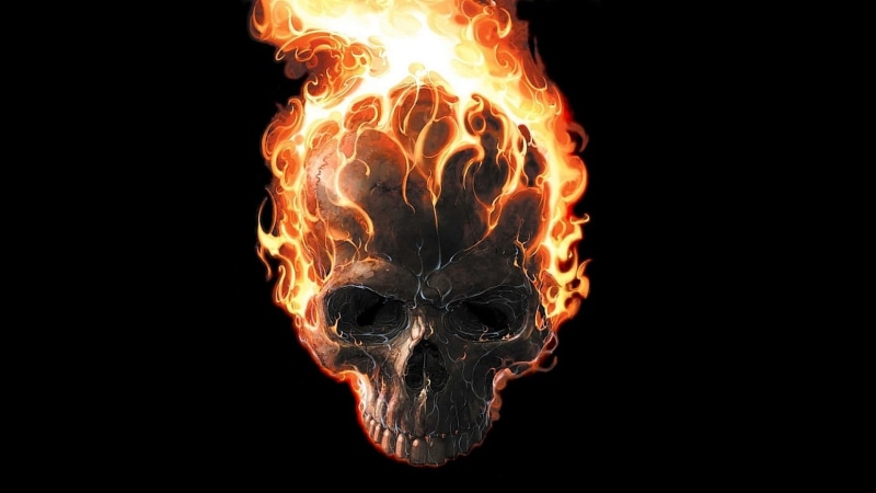 minimalism, movie poster, burning, orange color, skull, bone, rider, marvel, dark, Ghost Rider, studio shot, teeth, ghost, heat - temperature
