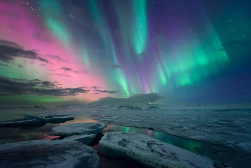 glacial, aurora Polaris, jokulsarlon, land, sea, astronomy, landscape, lights, 480P, night, aurora, glacier  ice, winter, blue, reykjavik, nature, arctic