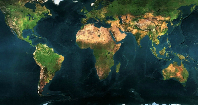 high angle view, green, nature, topography, aerial view, land, green color, sea, geology, outdoors, world map, beauty in nature, environment, continents