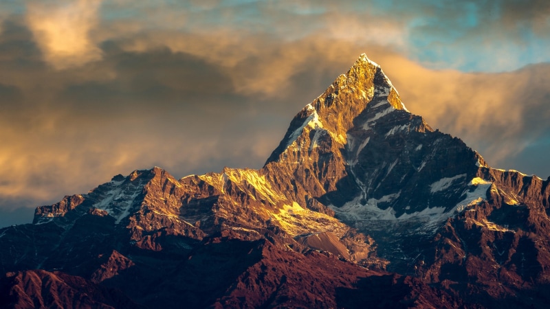 eroded, formation, rock, mountain peak, nepal, pokhara, solid, tranquil scene, scenics - nature, nature, cloud - sky, rock - object, mountain, snowcapped mountain