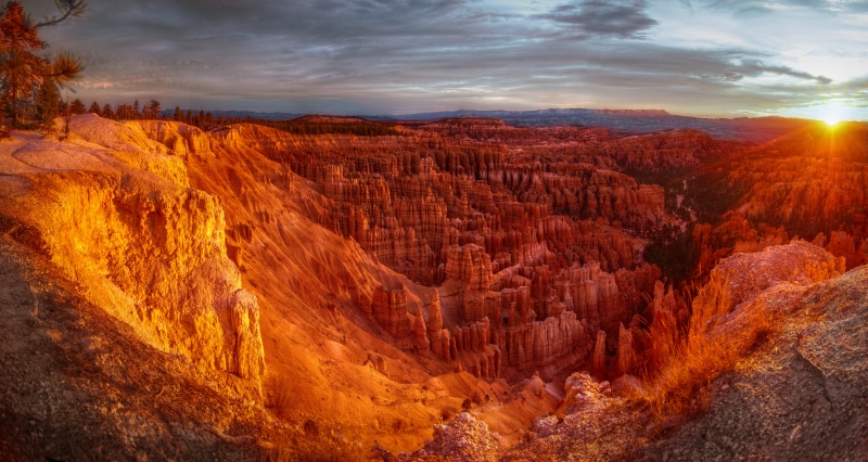 Sunset, fisheye, Rot, Magical, arizona, Amerika, Bryce Canyon, Erosion, National  State, Clouds, Earth, 8K, landscape, southwest USA, red, Red  Orange