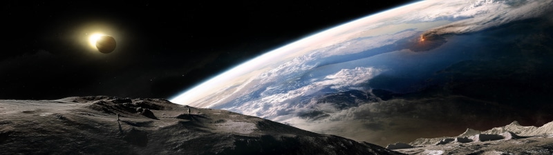 eclipse, astronaut, mountain, landscape, light - Natural Phenomenon, no people, space, sphere, Earth, volcano, stars, planet, awe, planet earth, illuminated