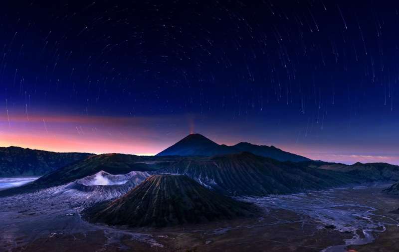 night, Bromo-Tengger-Semeru National Park, 1080P, Java, the volcano, stars, Bromo, the sky, Indonesia