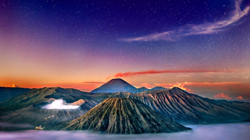 sky, star - space, nature, volcano, milky way, idyllic, mountain range, Mount Bromo, environment, Indonesia, power in nature, travel destinations, landscape
