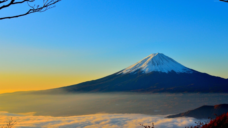 Japan, fog, 4k, Fuji, 4K, volcano, mountains