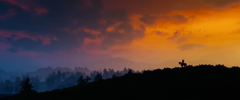 beauty in nature, forest, plant, outdoors, no people, tranquility, digital, mountain peak, The Witcher 3: Wild Hunt, orange color, sky, mountain, 1080P