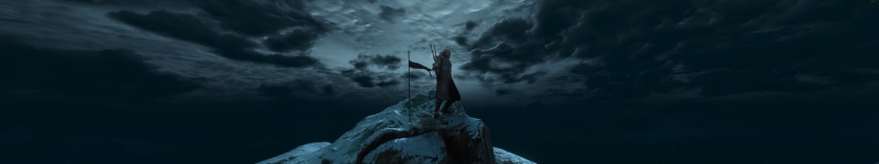 digital composite, communication, cloud - sky, dramatic sky, warning sign, water, The Witcher, mountain, dark, no people, triple screen, standing, low angle view