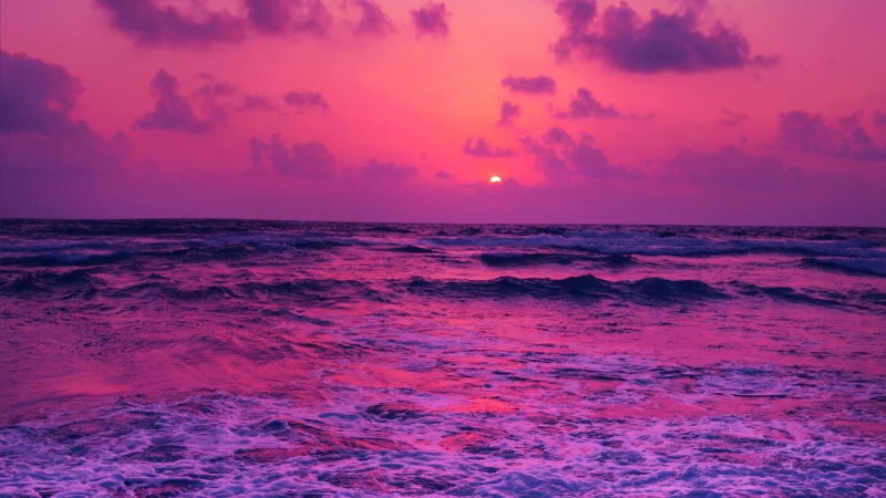 water, horizon over water, tranquil scene, beauty in nature, sky, horizon, wave, dramatic sky, clouds, waves, pink, 1080P, land, cloud - sky, tranquility