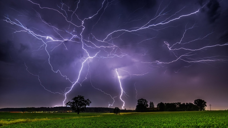 4K, landscape, plant, power, storm, thunderstorm, night, environment, electricity, communication, storm cloud, warning sign, lightning, cloud - sky, beauty in nature