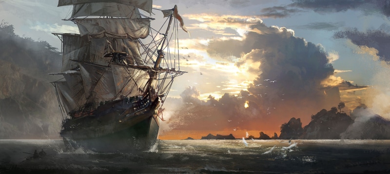 video games, nature, no people, artwork, nautical vessel, sky, sailing, mode of transportation, ship, outdoors, Assassins Creed, cloud - sky, sailboat