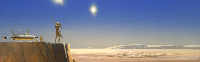 Tatooine, illustration, concept art, airplane, transportation, statue, no people, sculpture, sky, mode of transportation, multiple display, sunlight, travel