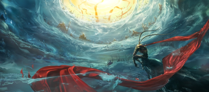 sport, underwater diving, water, illustration, swimming, Sun Wu Kong, fantasy art, person, undersea, animal themes, fish, one person, underwater, nature
