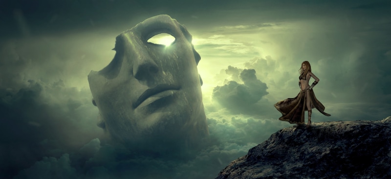 mystery, light, mysterious, distant, fairytale, brown, women, eyes, cliff, view, fantasy, romantic, distant view, watch, fashion, vision, standing, weird