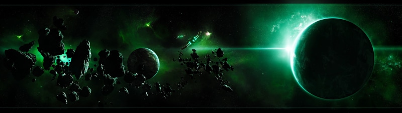 space, planet, 4K, asteroid, space art, spaceship, multiple display, dual monitors