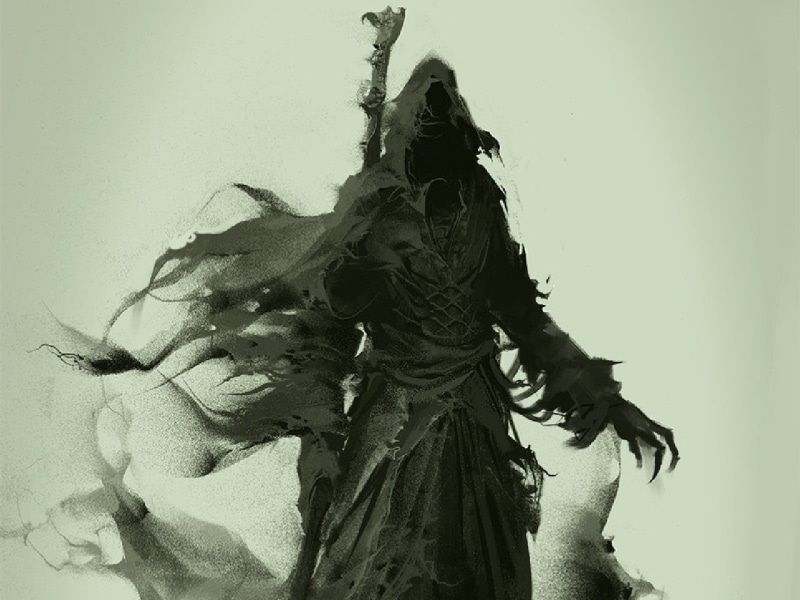studio shot, reaper, statue, craft, indoors, wall - building feature, Grim Reaper, art and craft, hairstyle, sculpture, front view, fantasy art