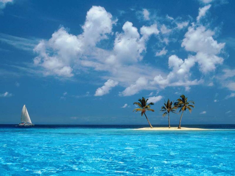 islands, skyscapes, windows, oceans, 720P, nature, hd, boat, palm, tropical, trees, art, x, xp, ocean