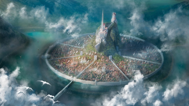 fantasy art, cityscape, fantasy city, sky, digital, water, skyscape, city, clouds, environment, architecture, castle, tower, sea, digital art, artwork