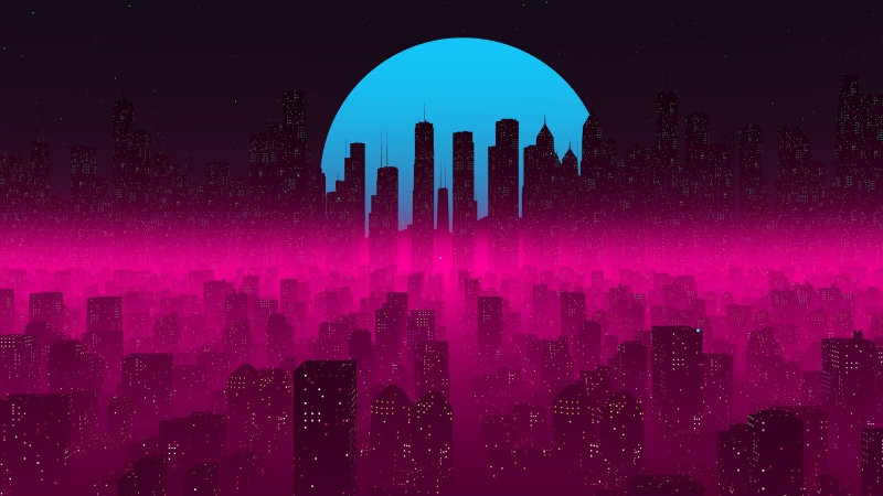 Retro style, 3D Abstract, cinematic, cityscape, 2-D, 4K, CGI, minimalism, synthwave, vaporwave, city, Cinema 4D, surreal, scyscrapers, landscape, Synth