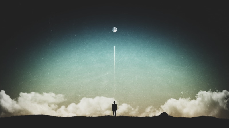 planet, digital art, skyscape, illustration, men outdoors, silhouette, men, nature, 4K, outdoors, artwork, horizon, space, landscape, dark, sky, fantasy art