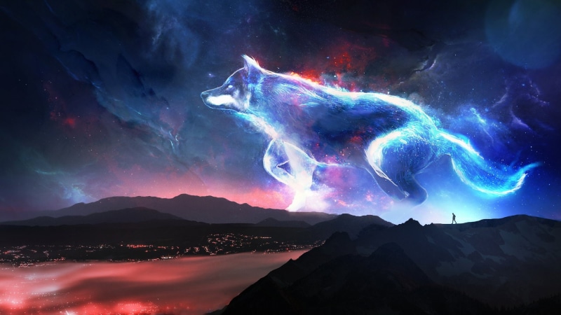 Landscape, Spirit, 1080P, Night, Wolf, Fantasy Animals