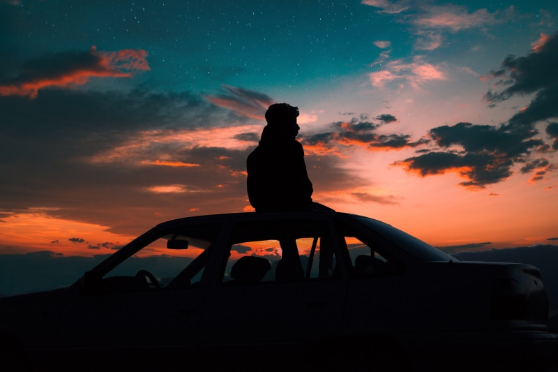 roof, men, nature, standing, beauty in nature, sunset, sky, sunrise, mode of transportation, people, nikon, person, sat, vehicle, landscape, orange color