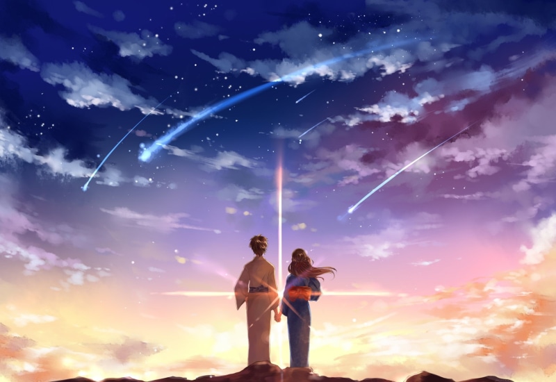 outdoors, 1080P, stars, couple - relationship, night, adult, leisure activity, beauty in nature, sky, Taki Tachibana, positive emotion, gesturing, bonding