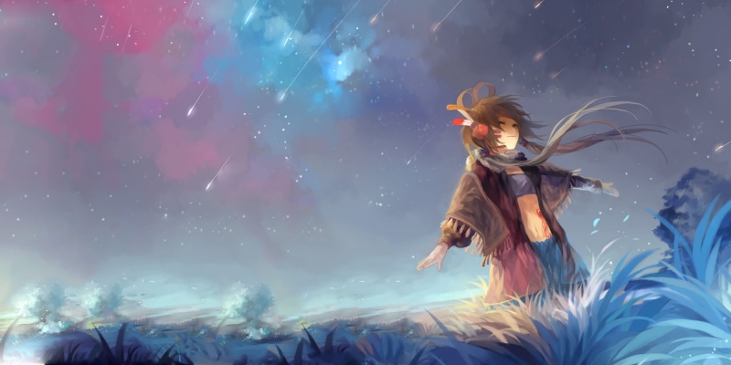 black, one Person, clouds, galaxy, brown, girl, leisure activity, astronomy, anime girls, space, cloud - Sky, fantasy girl, shooting stars, ultrawide, magic