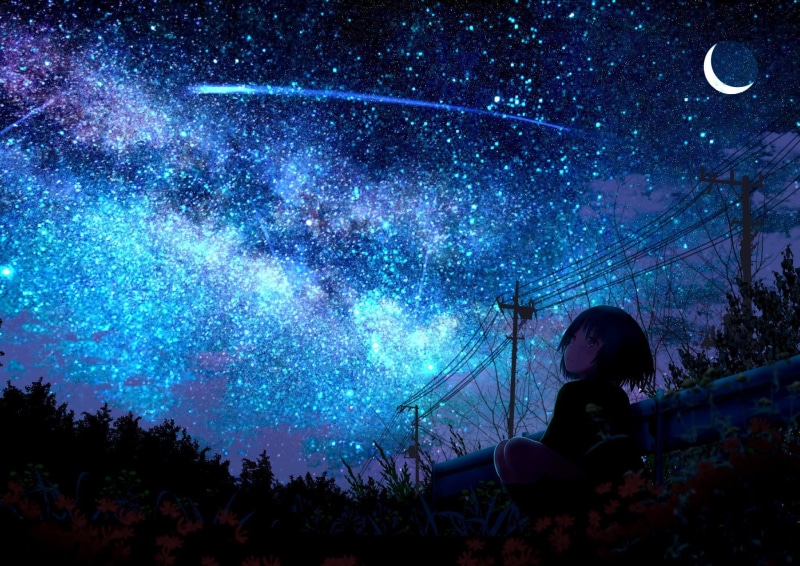 Girl, 1080P, Starry Sky, Shooting Star, Original, Anime
