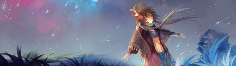 night, fantasy, ultra-wide, happy face, beauty, dreamlike, belly, nature, hair, anime, dancing, cardigan, brown, Vocaloid, caucasian Ethnicity, clouds